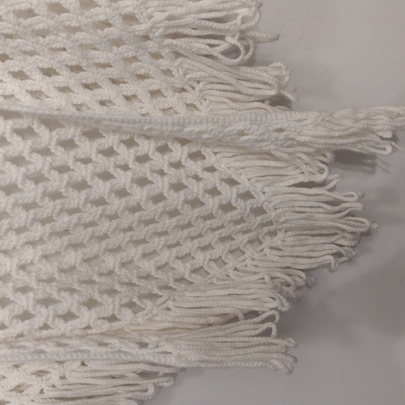 Handmade Crochet Cream Open Knit Shawl Boho Fringe Blanket Shawl - Picture 9 of 16